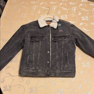 Levi's Charcoal Denim Jacket with White Sherpa Collar